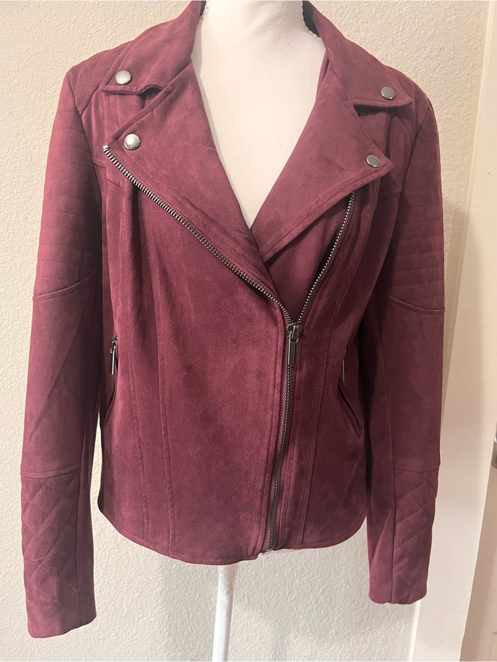 Kut from the Kloth Wine Colored Suede Moto Jacket Size M